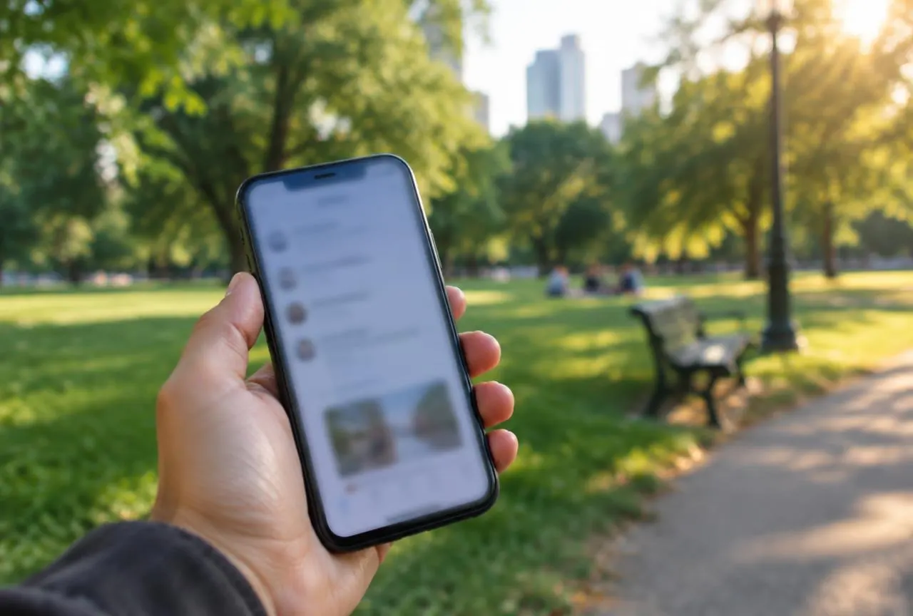 Person using a smartphone outdoors